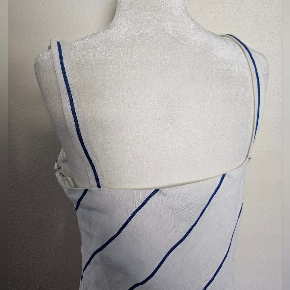 Lauren Ralph Lauren Women's 100% Linen White Blue Striped Midi Dress Sz 6. - Picture 8 of 16